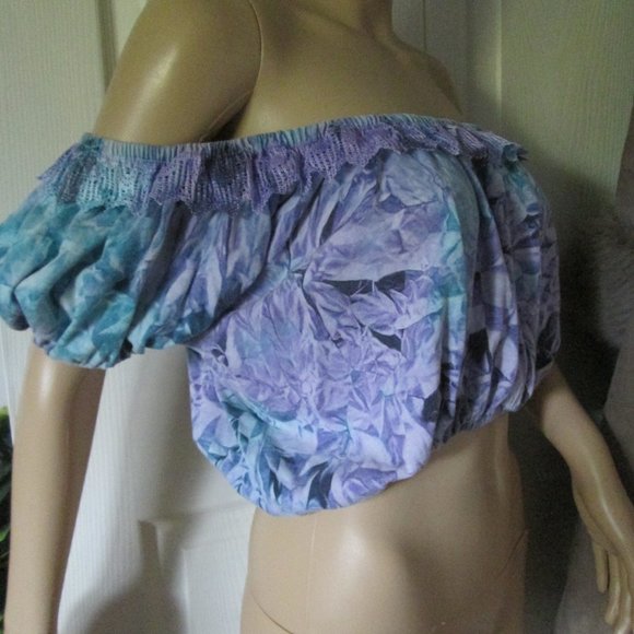 Vintage 80's Purple Puff sleeve crop top S M L - Picture 6 of 9